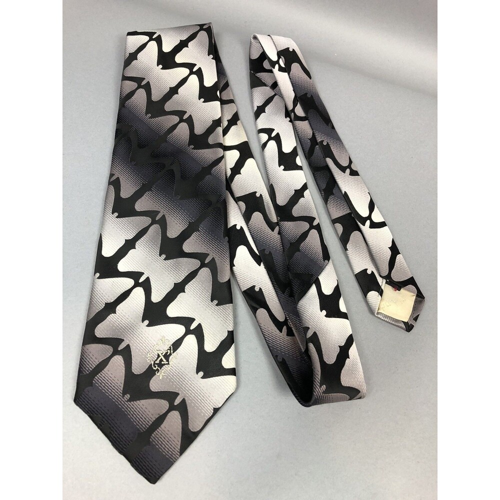 Cedrics X' Andrini Mens Tie Necktie Black White Abstract Switzerland 57" Gift